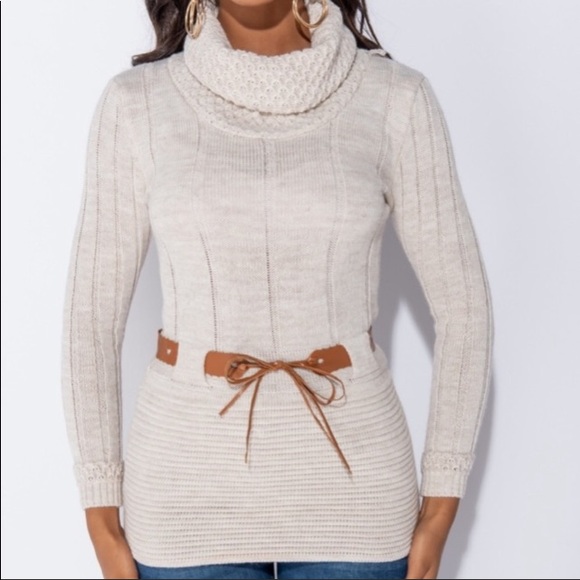 Cream Roll Neck Knit Sweater with Belt size 4 - Picture 5 of 9
